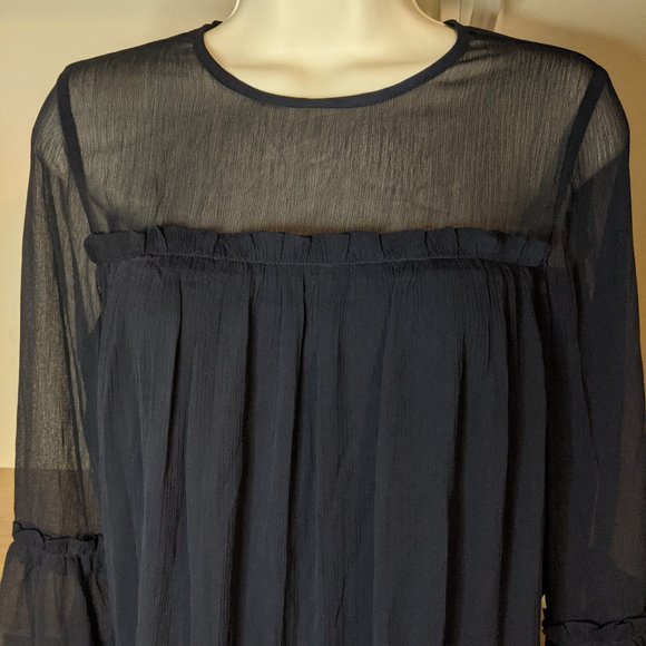 H&M Navy Boho Dress with Sheer Neckline and Bell Sleeves - Picture 4 of 6